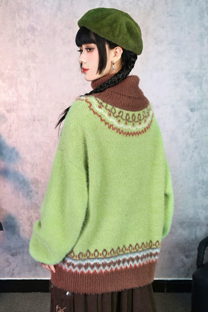 Faux Fur Jacquard Sweater