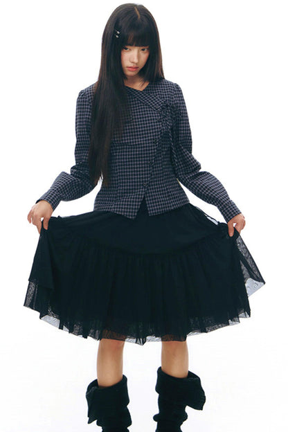 Y2Kリトルチェックドシャツ+スカート