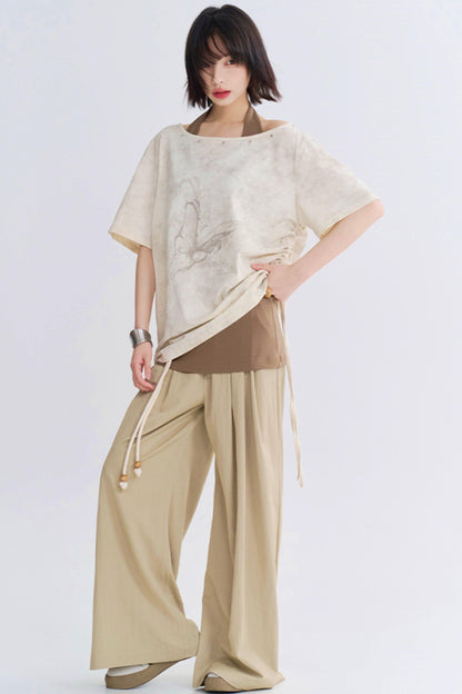 Wide Neck Butterfly Print Tee Shirt