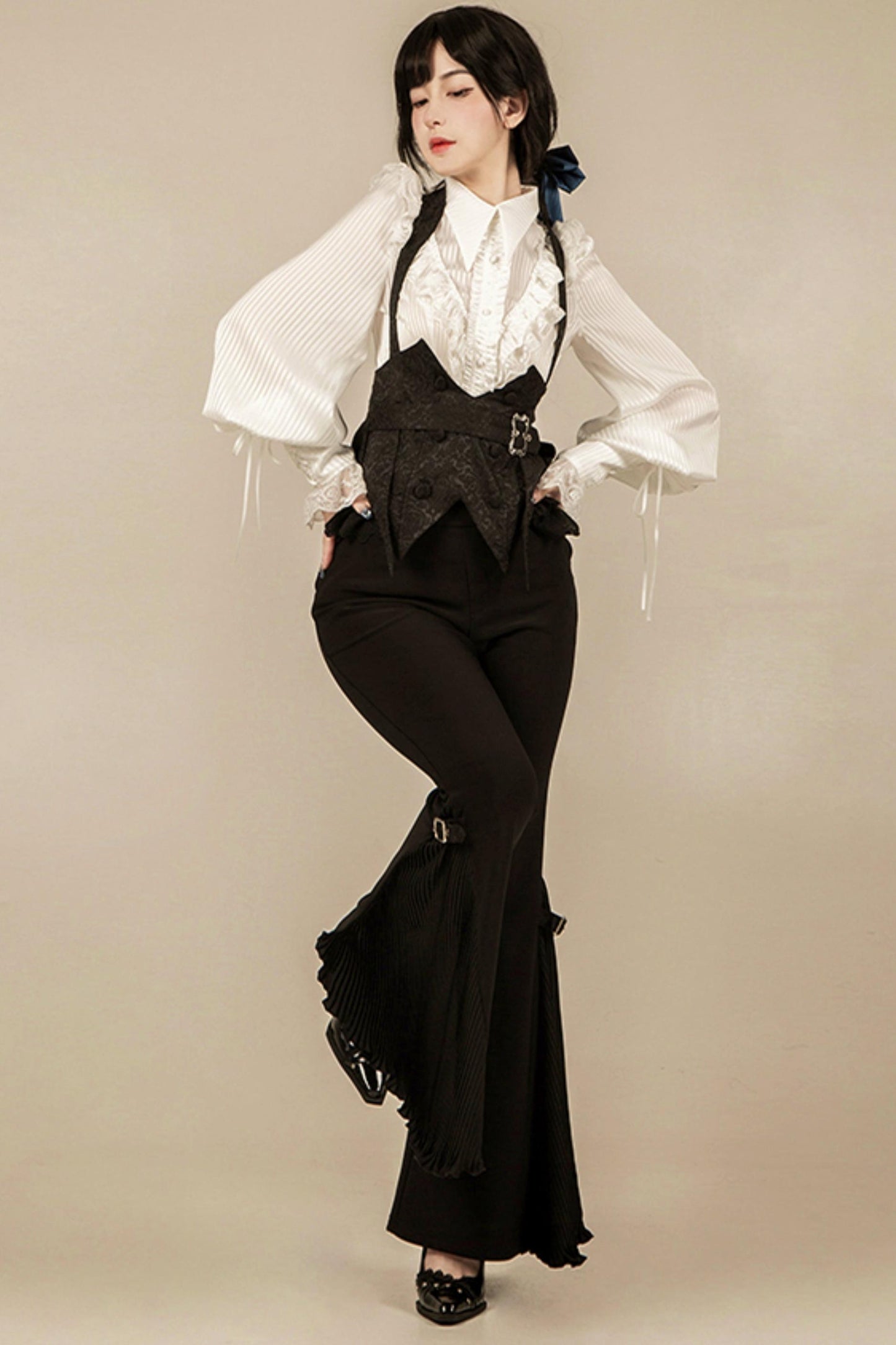 【予約商品】エレガントシフォンランタン袖シャツ