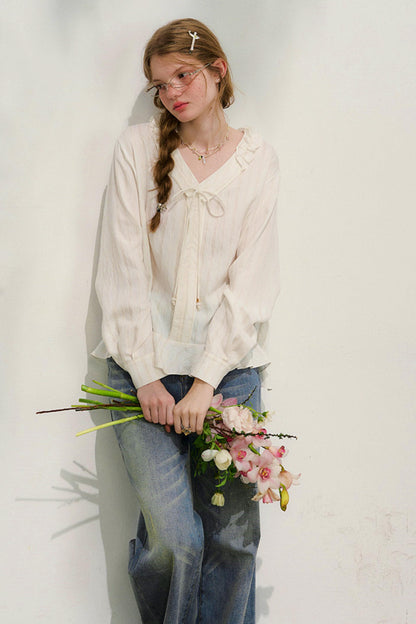 ストライプドレーススリーブブラウス