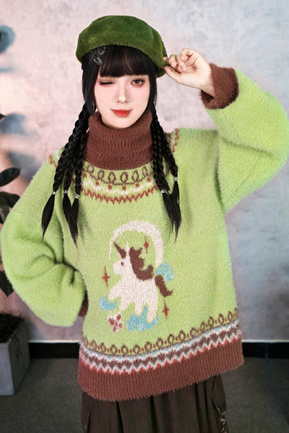 Faux Fur Jacquard Sweater