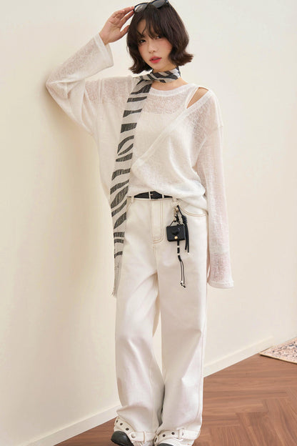 Mode Sheer Loose Off-Shoulder Top