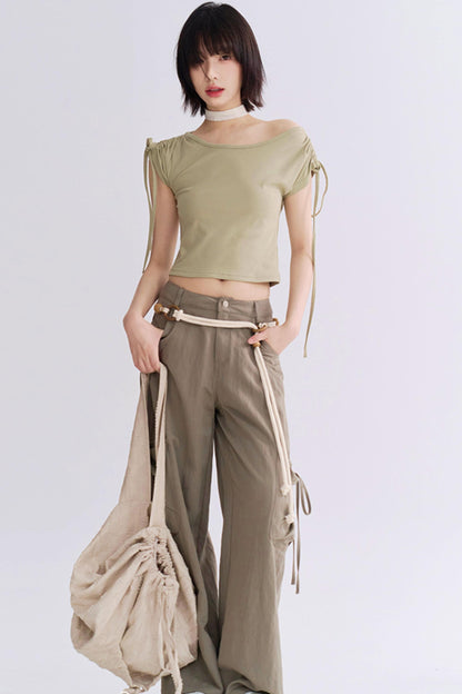 レースアップワイドレッグカーゴパンツ