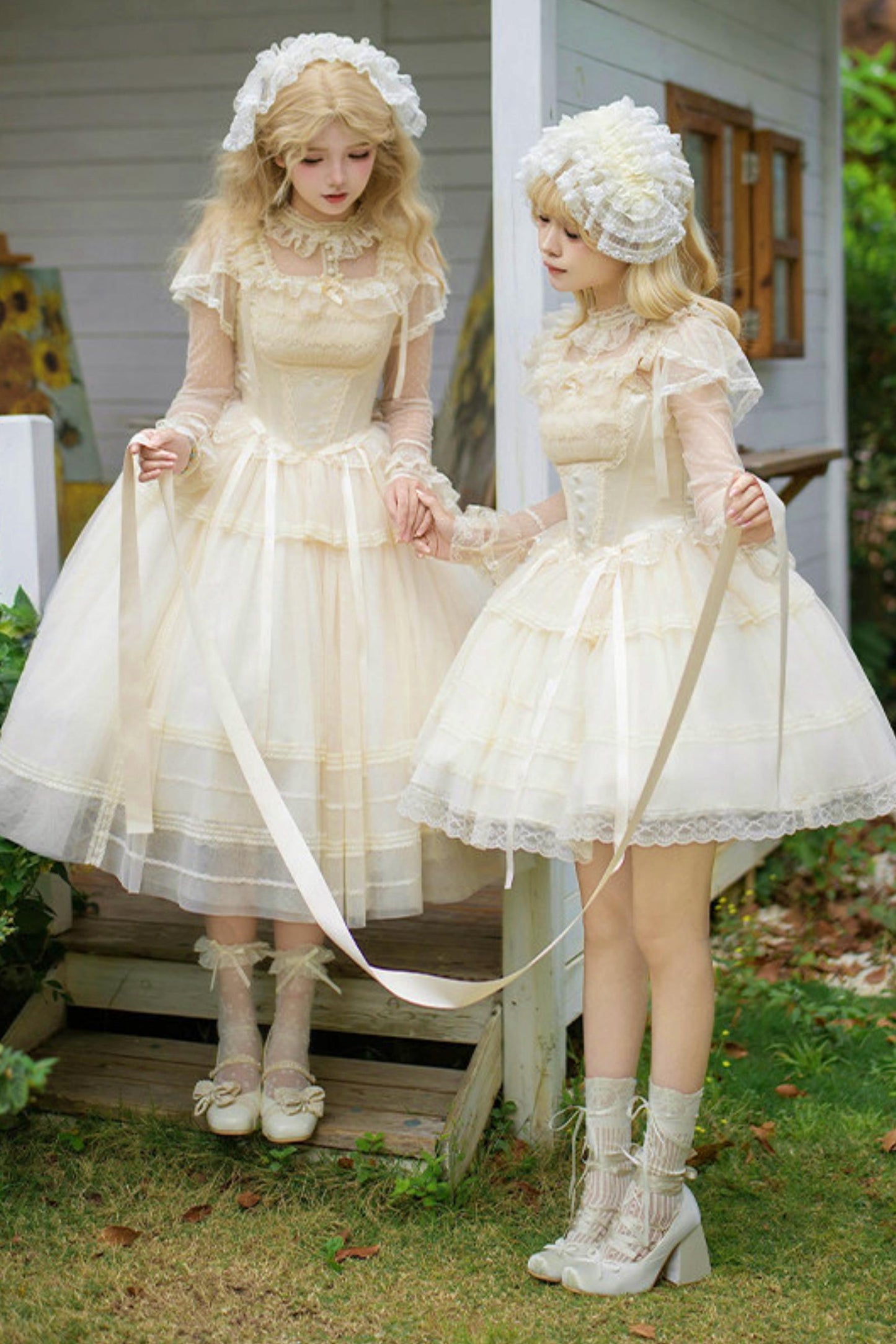 Weißes Korsett-Prinzessin-Lolita-Kleid + Outerwear + Accessoires