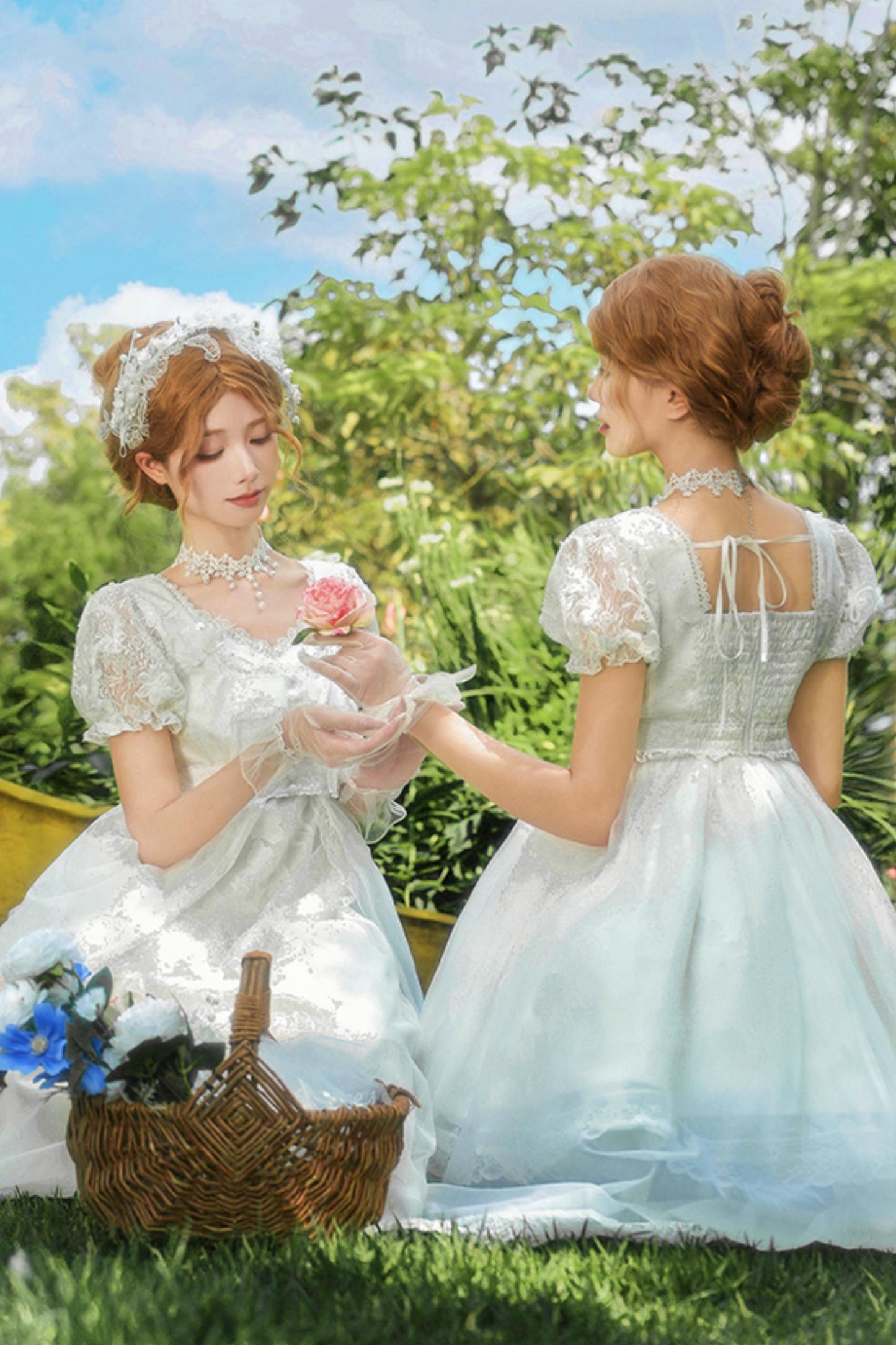 ホワイティトップス＋ストラップロリータドレス＋ヘアアクセサリー