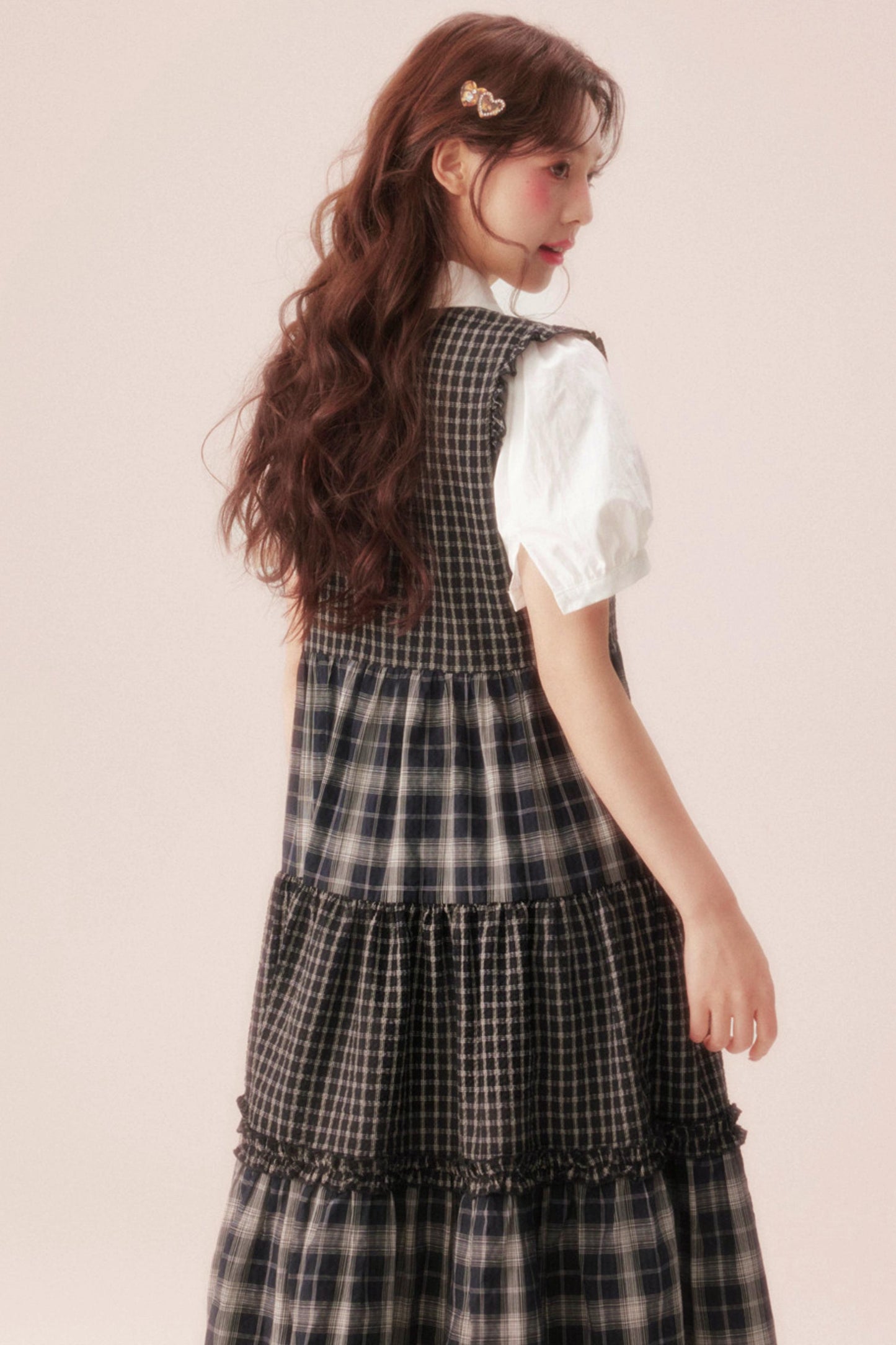 Black Plaid Patchwork Loose Shirt Dress