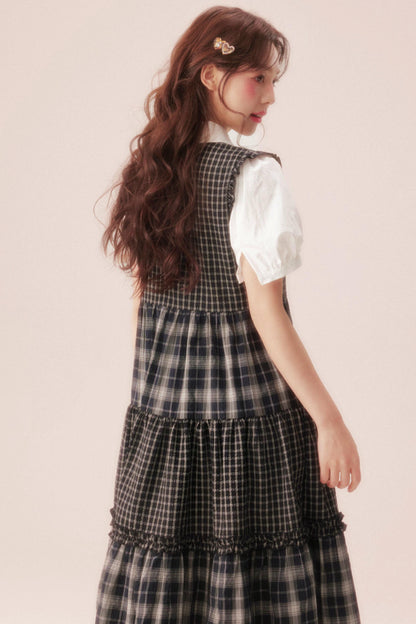 Black Plaid Patchwork Loose Shirt Dress