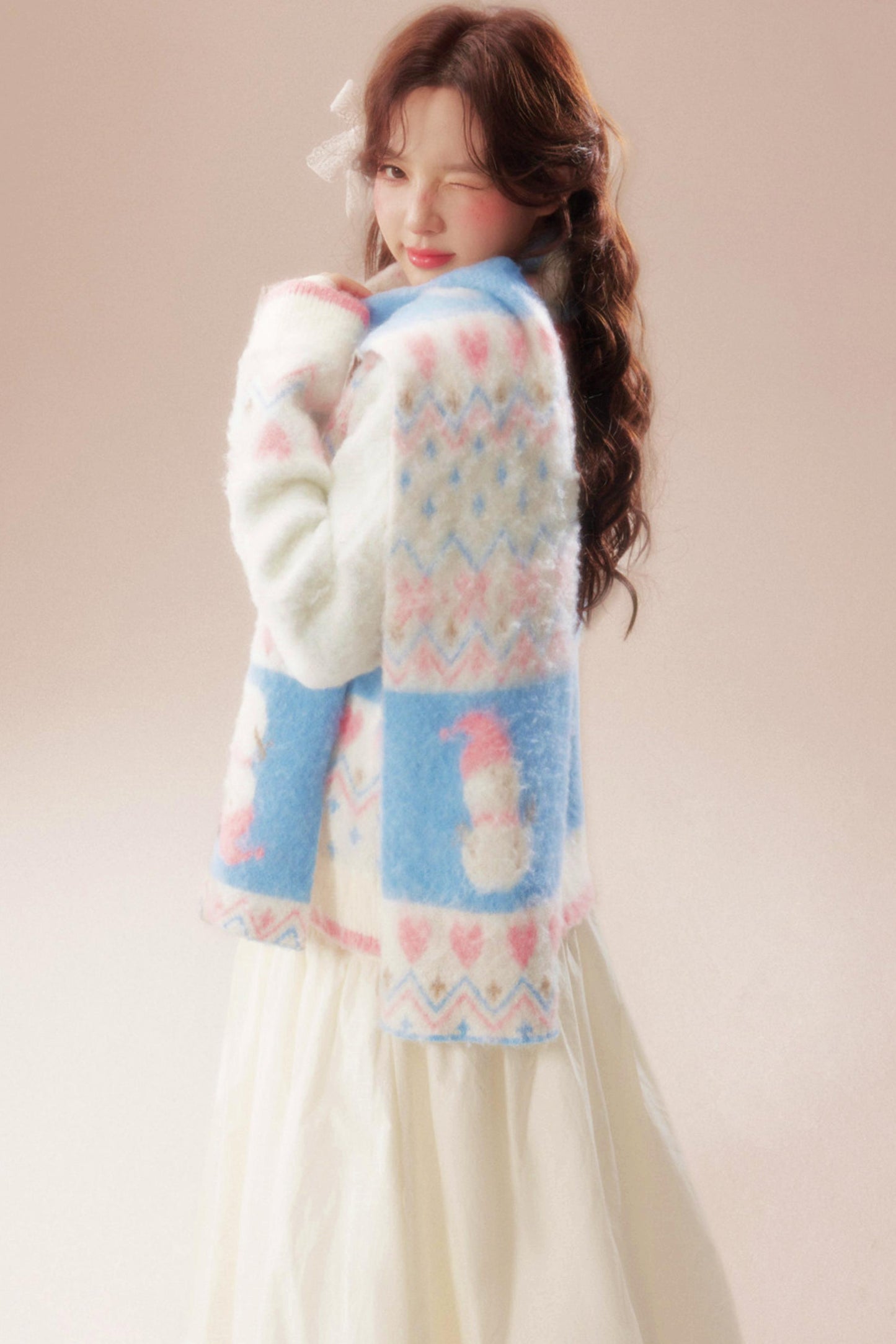 Sweet Fair Isle Sweater Cardigan + Scarf