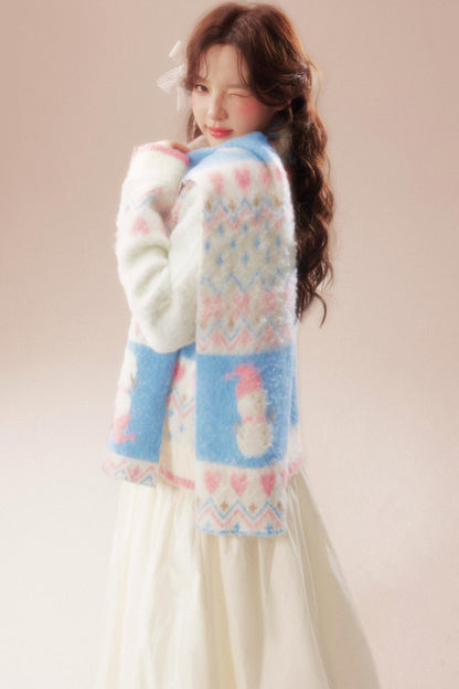 Sweet Fair Isle Sweater Cardigan + Scarf