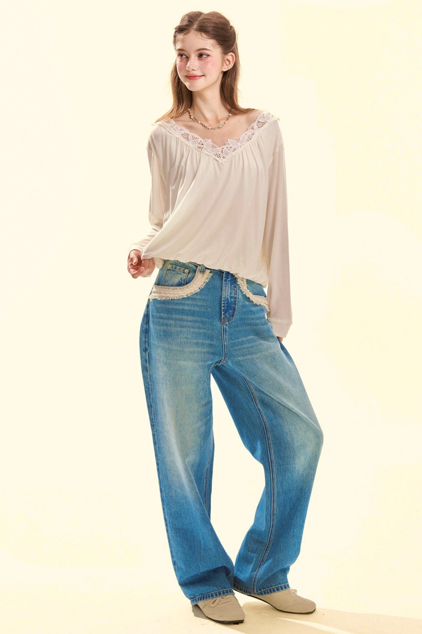 Spitzen-Vintage-Jeansstoff