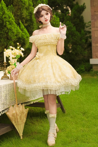 Romantic flower Lolita dress + jumper skirt + cardigan + hair accessories