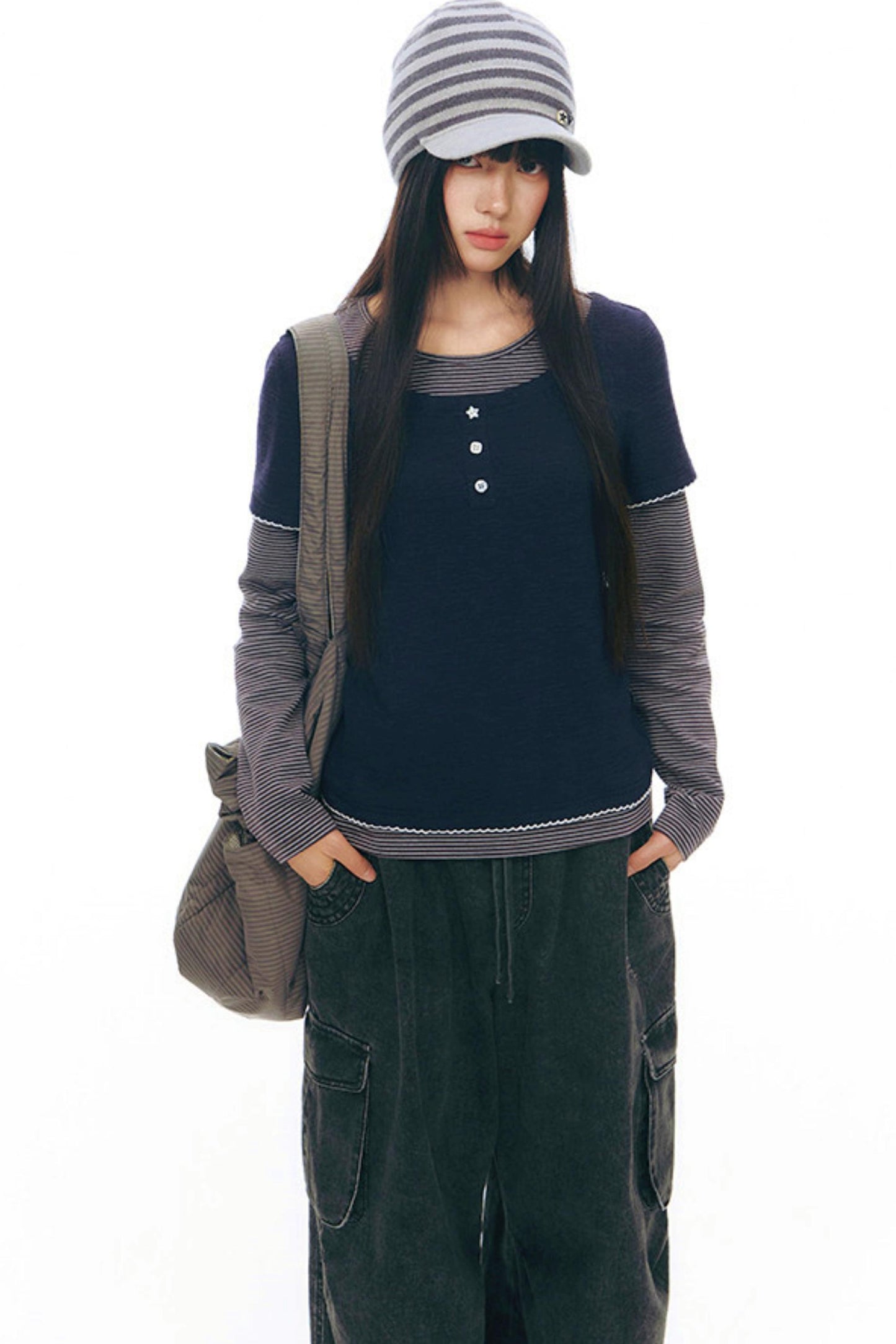 コントラストカラーレイヤートップス