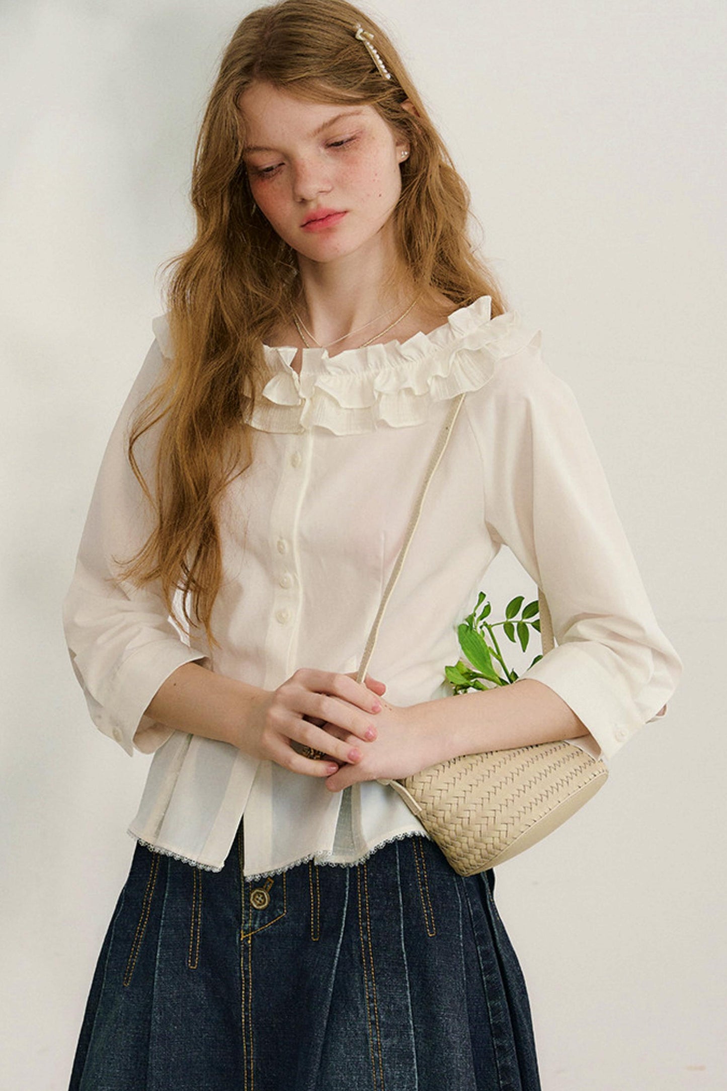 러브 프릴 레이스 블라우스