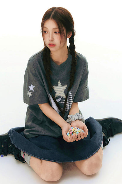 星星貼布寬鬆Y2K上衣