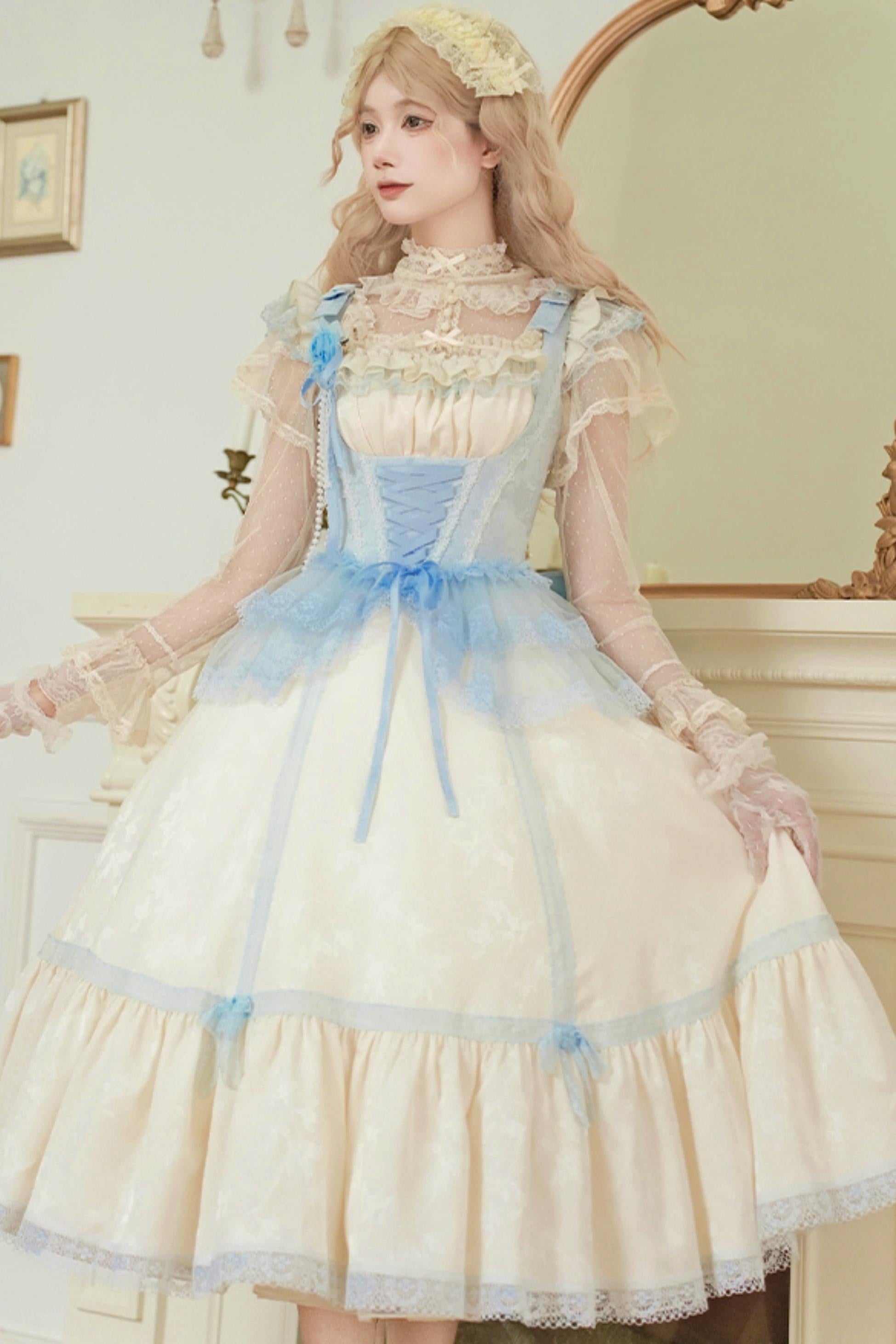スクエアネックシーソルトジャンパーロリータセットアップ – Belchic