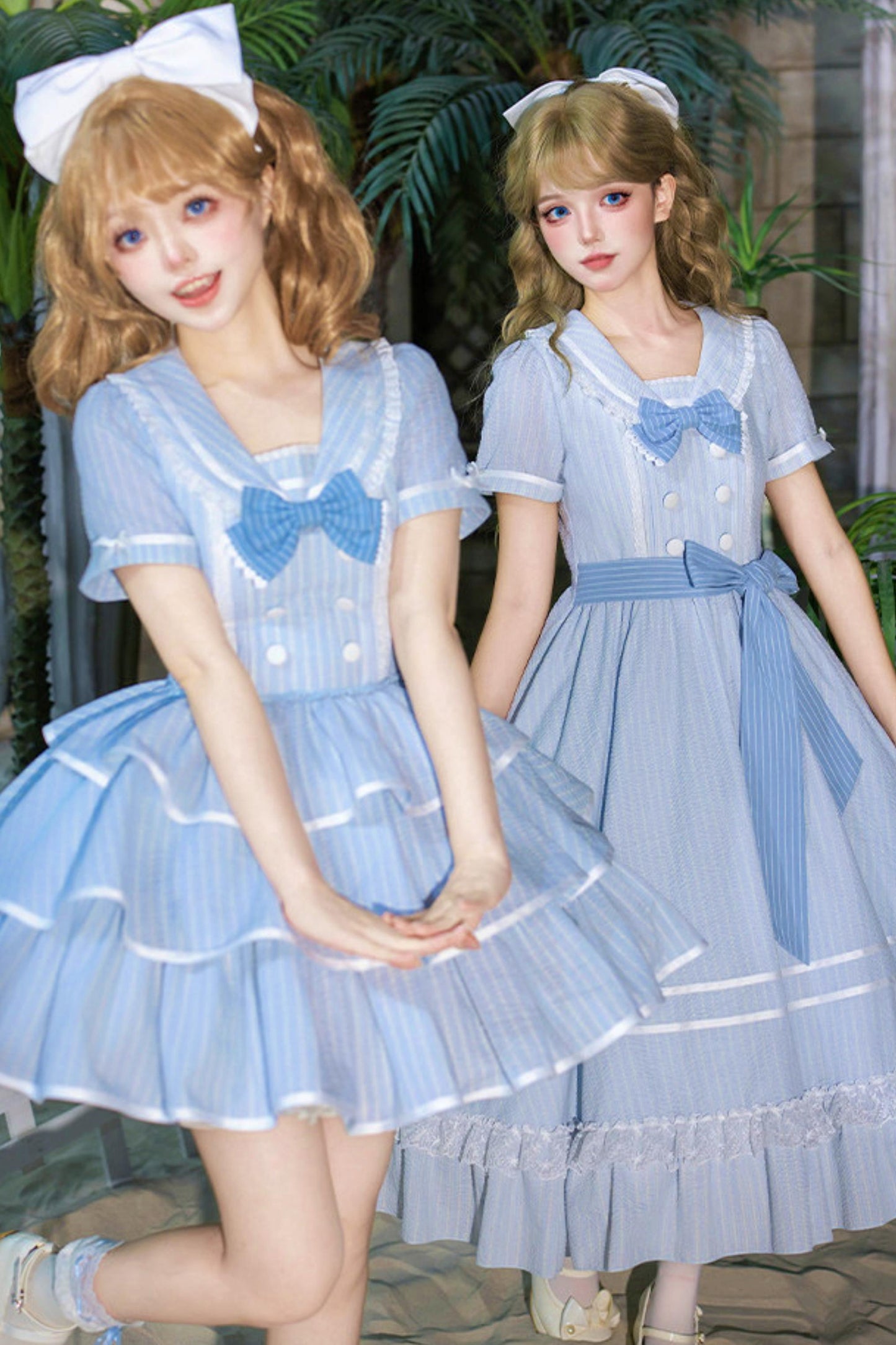 Klassisches maritimes Dienstmädchen-Lolita-Kleid + Accessoires