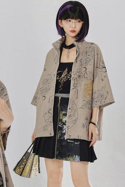 Gold Dragon Embroidered Choker Top (with Cups) + Chinese-Style Wide-Leg Pants
