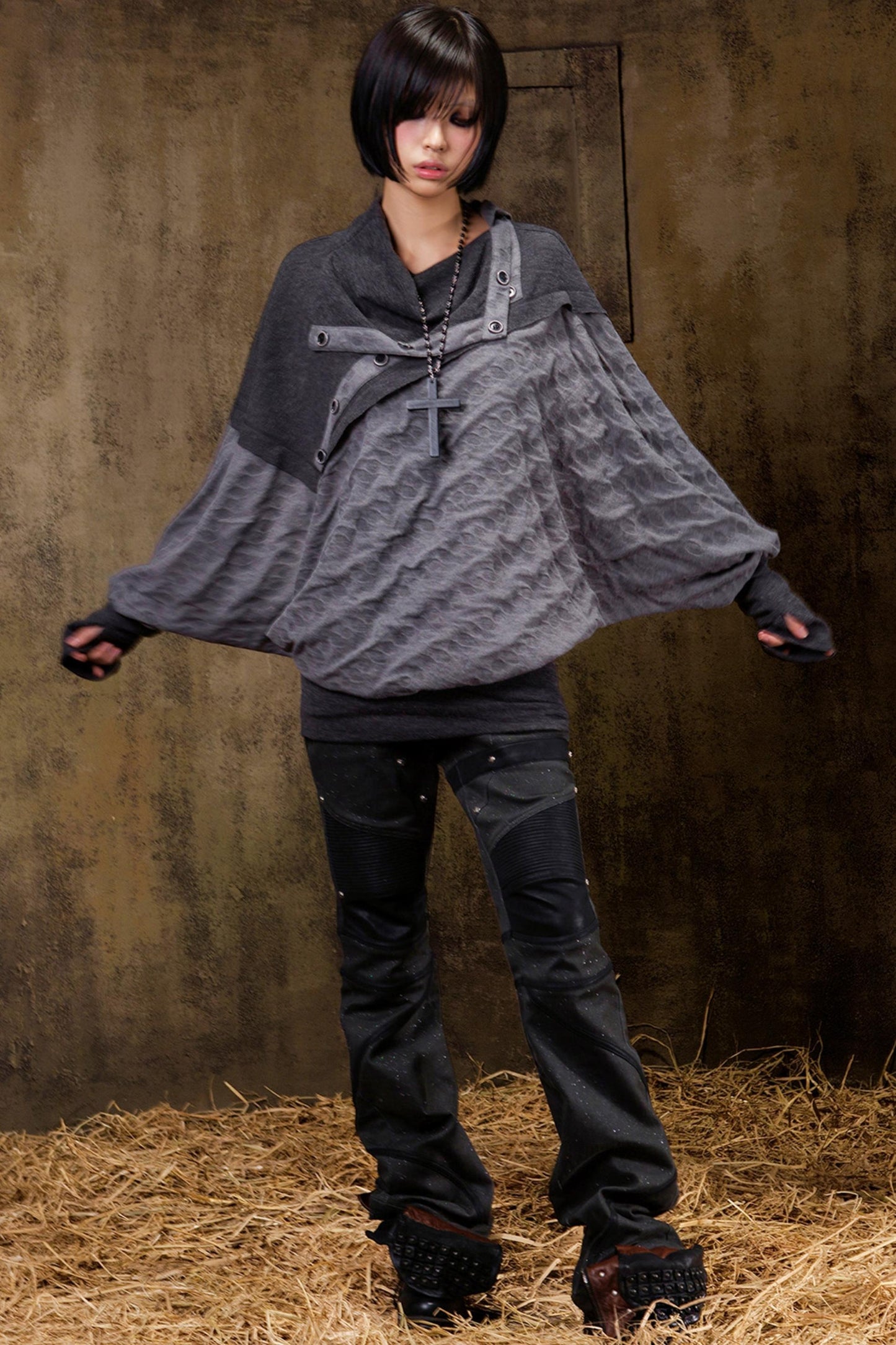 Stacked Collar Batwing Top