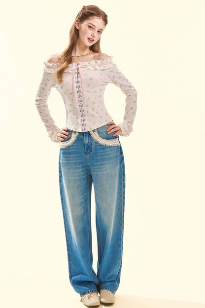 Spitzen-Vintage-Jeansstoff