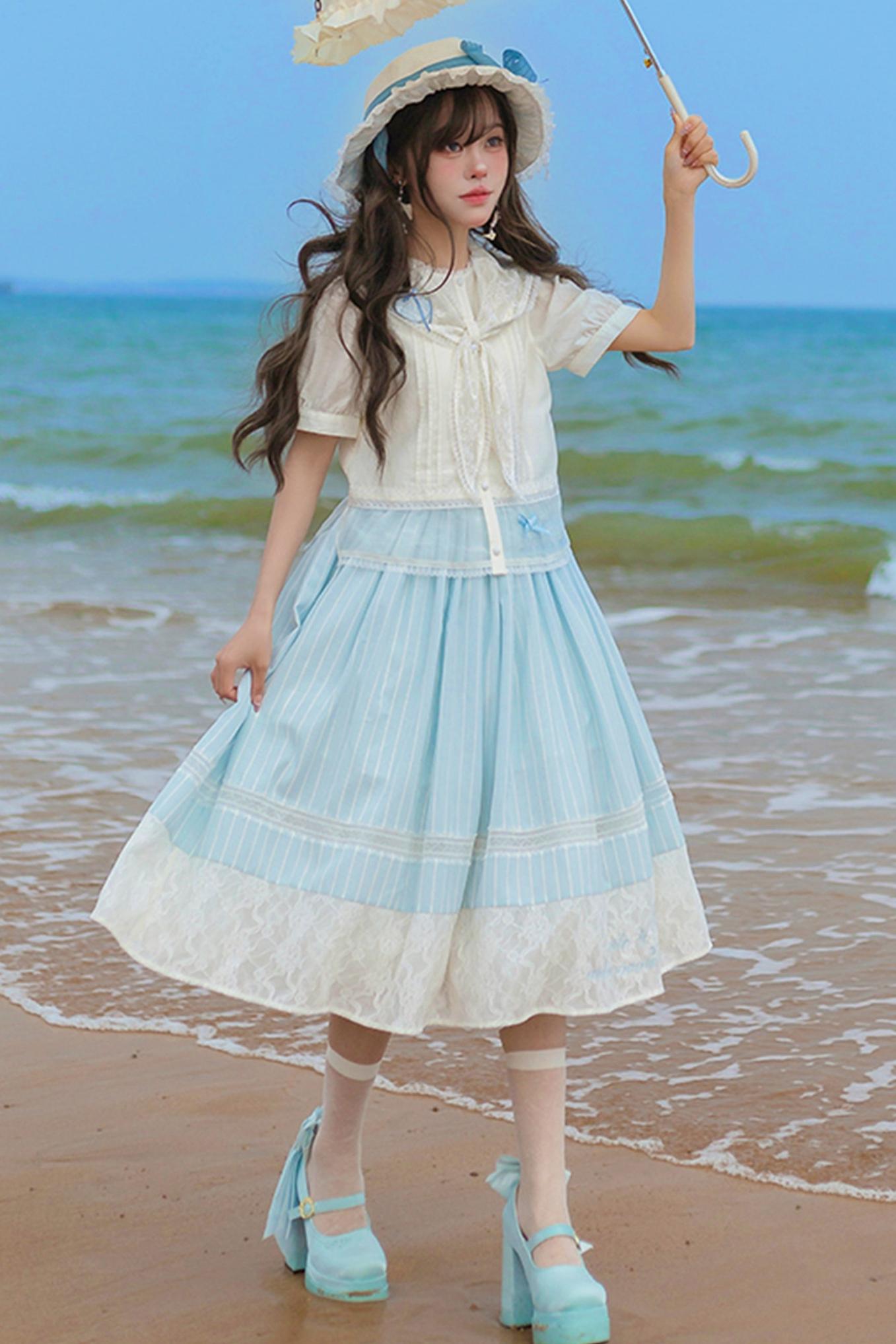 Blue Marine Fairy Lace Lolita Dress + Top + Skirt