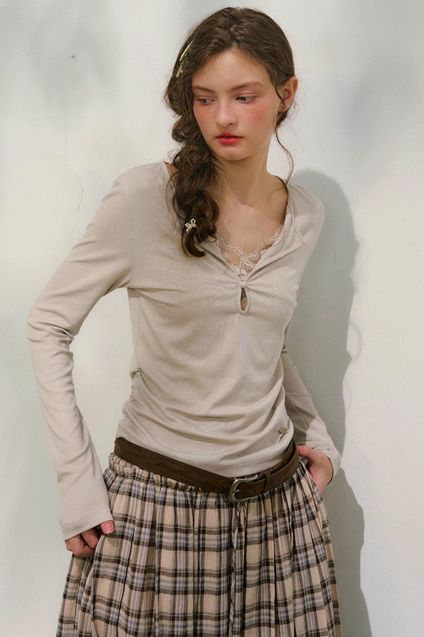 클라우드 씨더 레이스 패치워크 탑