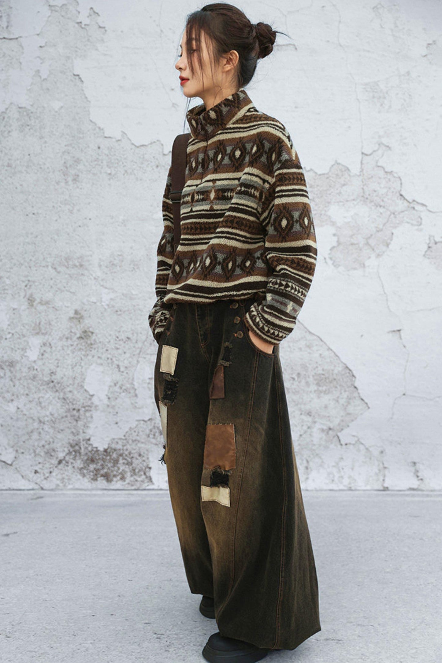 パッチワークワイドデニムパンツ