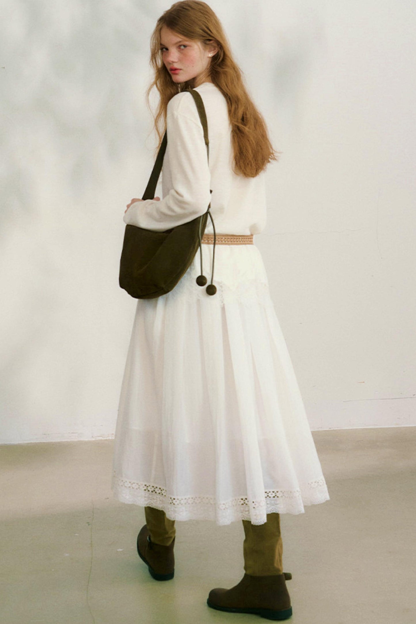 コットンレースチェックスカート