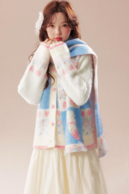 Sweet Fair Isle Sweater Cardigan + Scarf