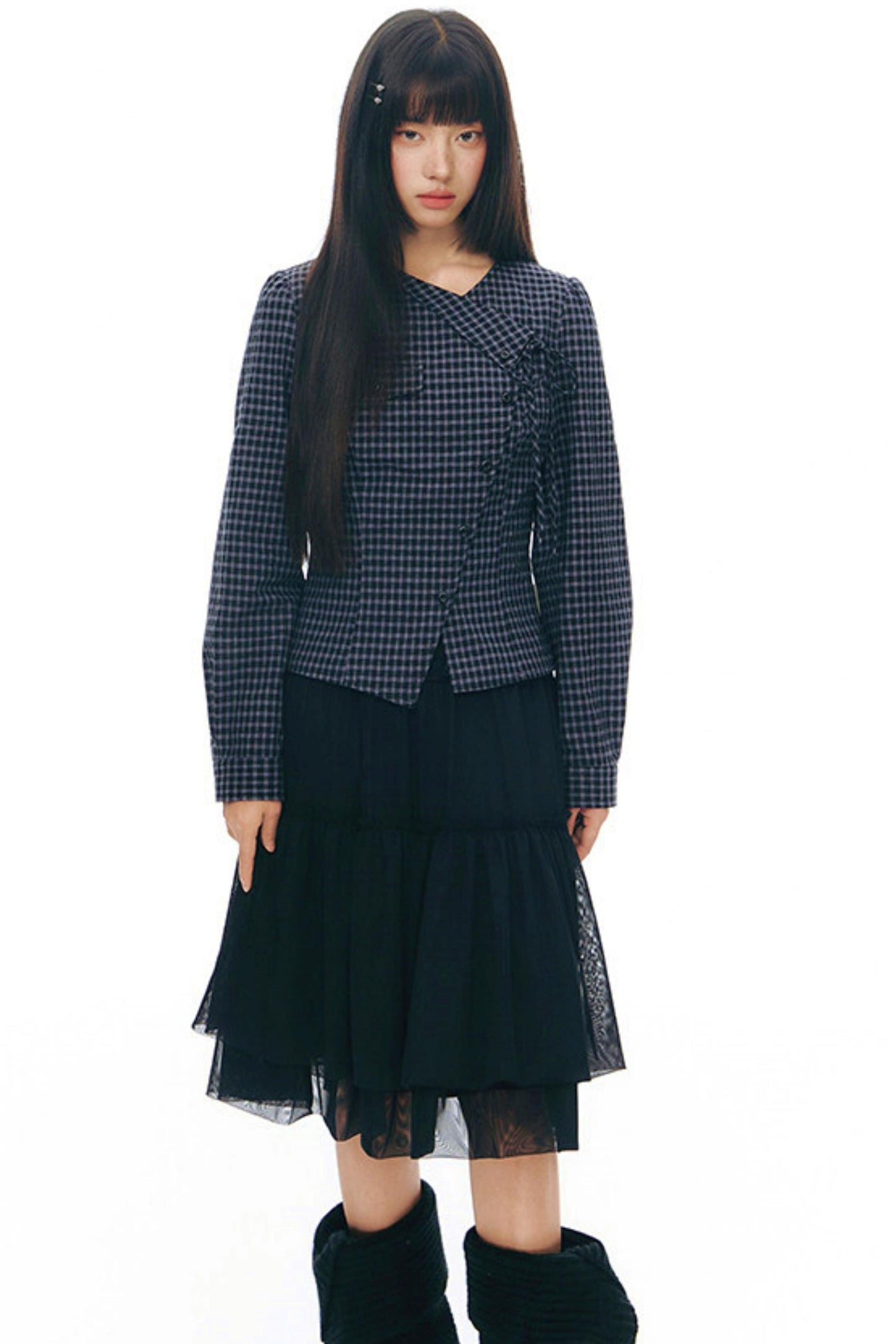 Y2Kリトルチェックドシャツ+スカート