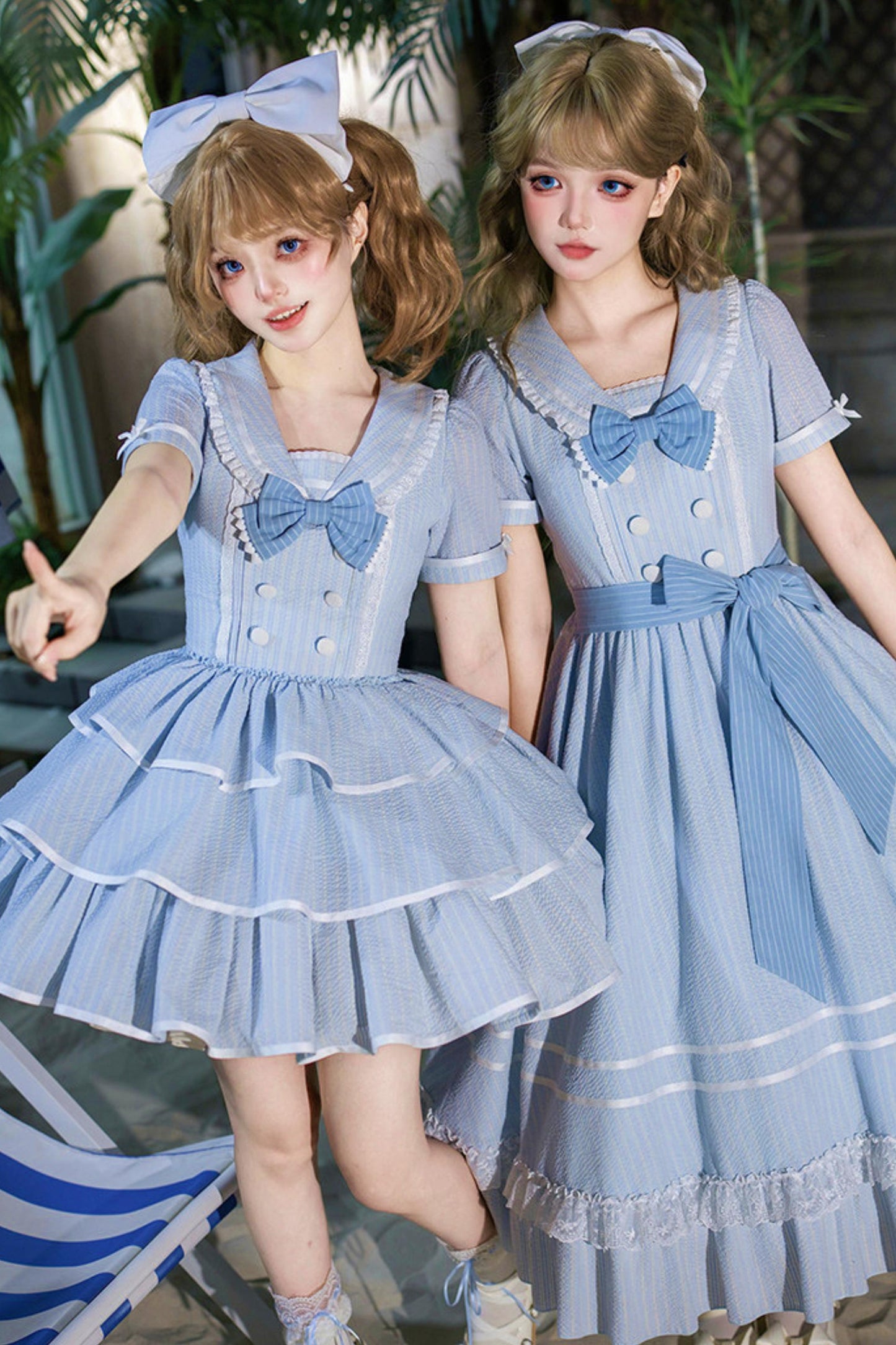 Klassisches maritimes Dienstmädchen-Lolita-Kleid + Accessoires