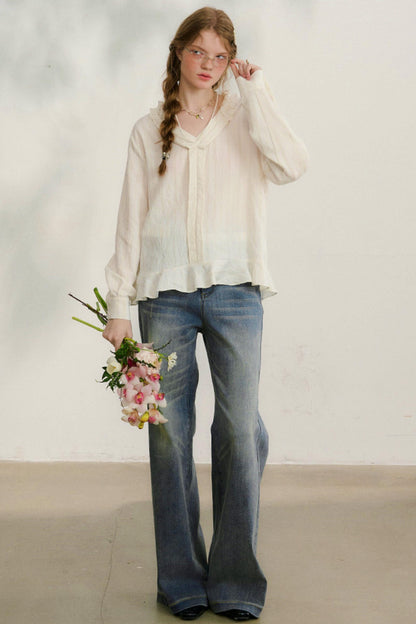 ストライプドレーススリーブブラウス