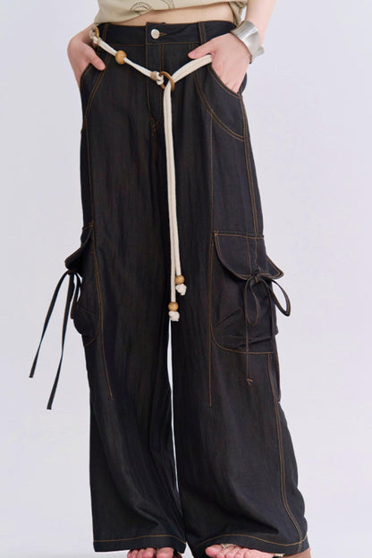 レースアップワイドレッグカーゴパンツ