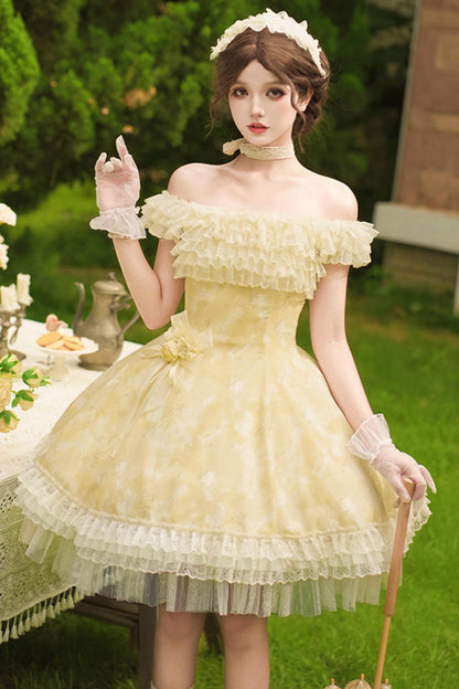 Romantic flower Lolita dress + jumper skirt + cardigan + hair accessories