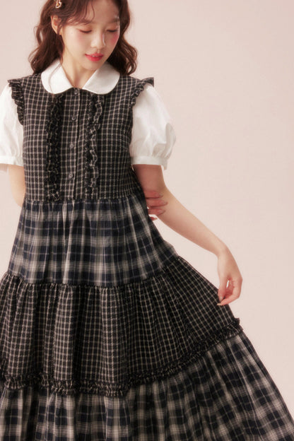 Black Plaid Patchwork Loose Shirt Dress