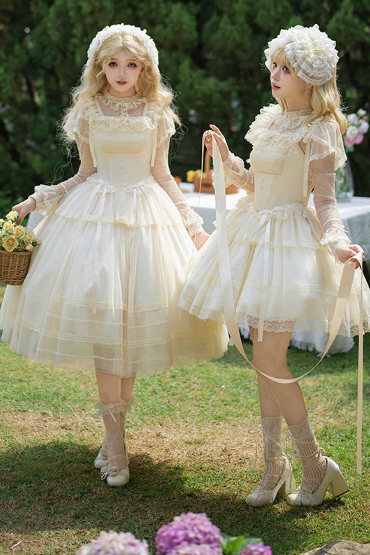 Weißes Korsett-Prinzessin-Lolita-Kleid + Outerwear + Accessoires