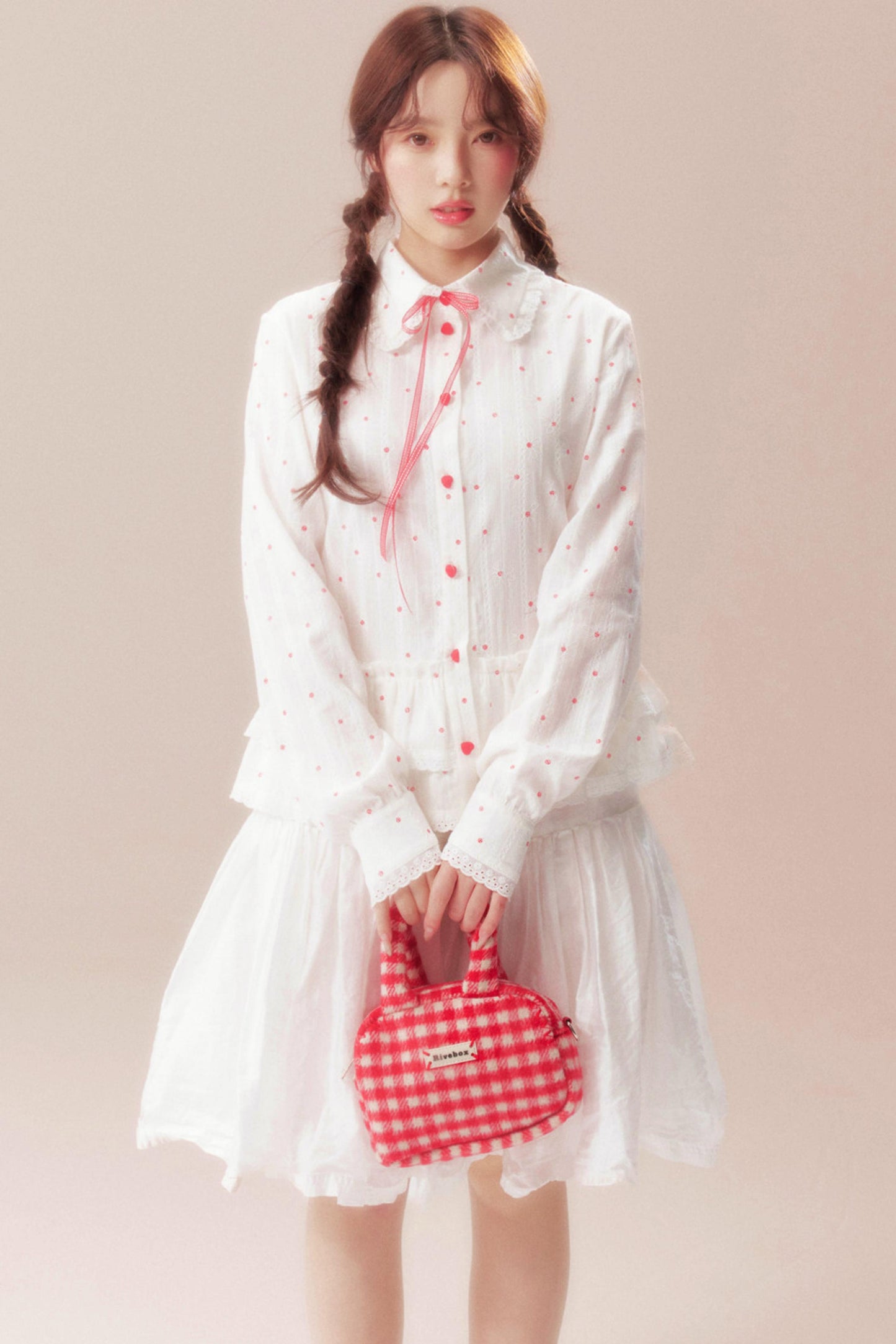 ガーデニアウィスパリングレースブラウス+ポルカドットスカート