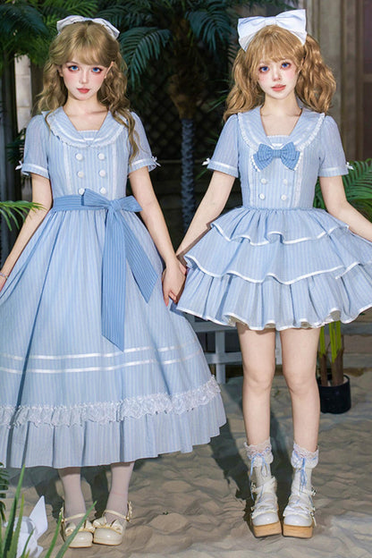 Klassisches maritimes Dienstmädchen-Lolita-Kleid + Accessoires