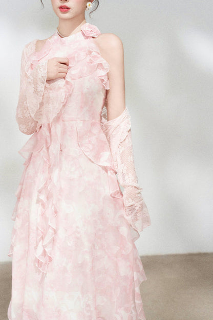 Ruffled Green Chiffon Dress + Outerwear