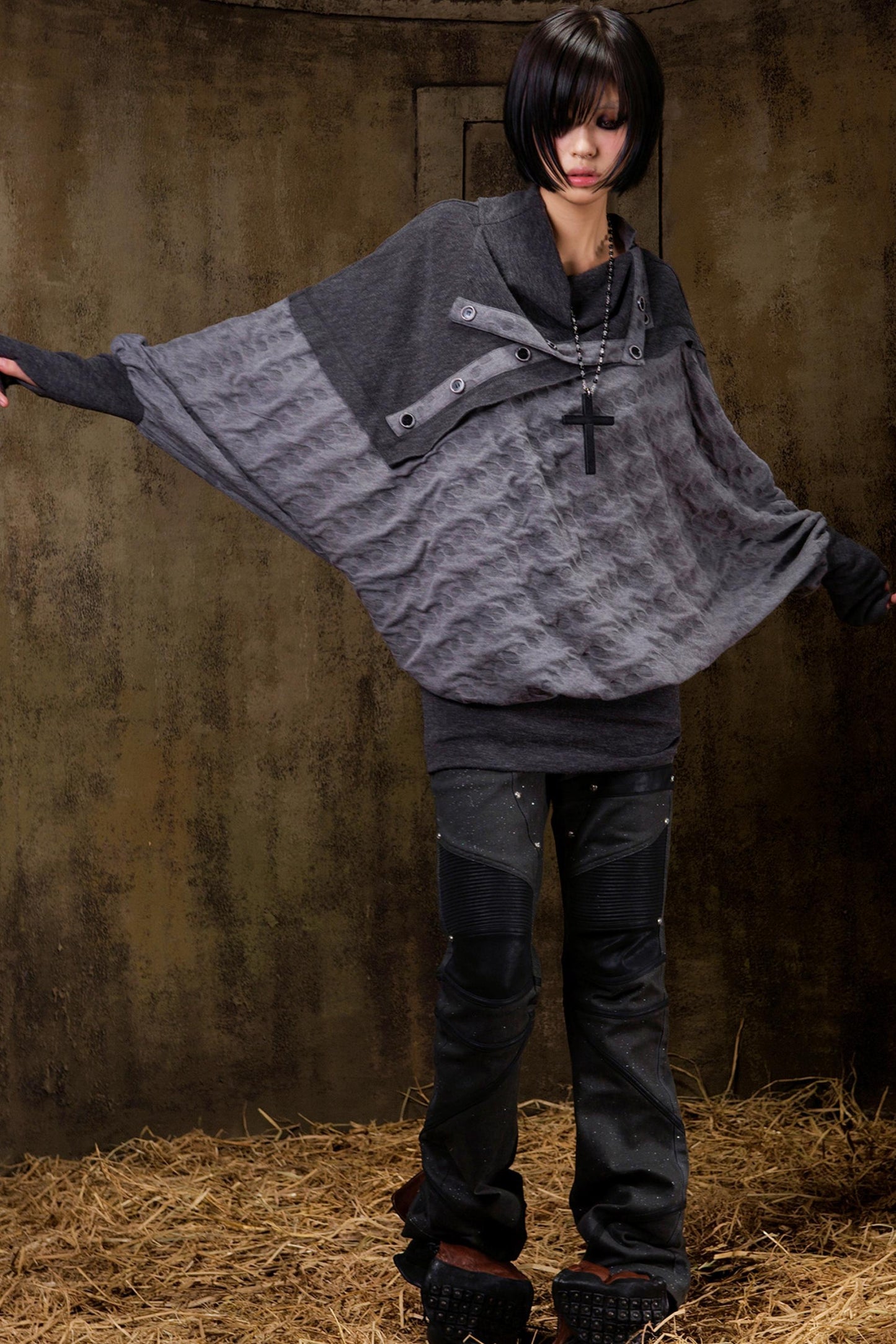 Stacked Collar Batwing Top