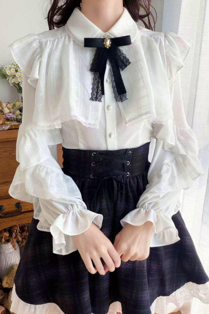 エレガント地雷レースブラウス+スカート