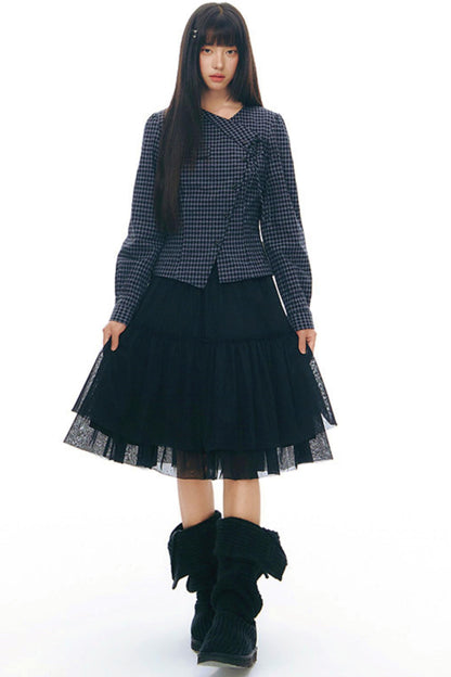 Y2Kリトルチェックドシャツ+スカート