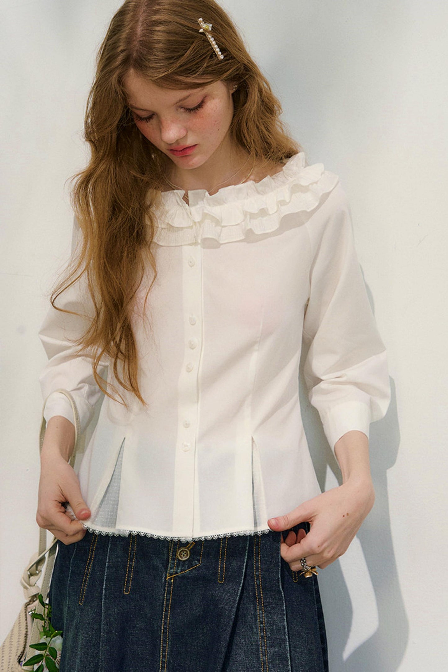 러브 프릴 레이스 블라우스