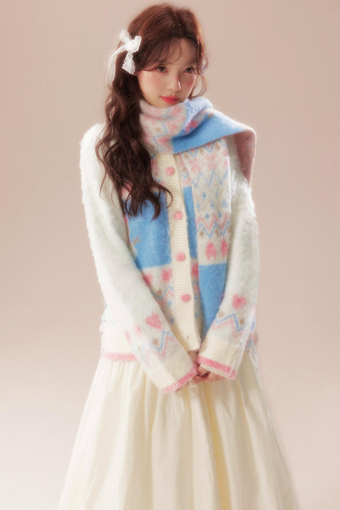 Sweet Fair Isle Sweater Cardigan + Scarf