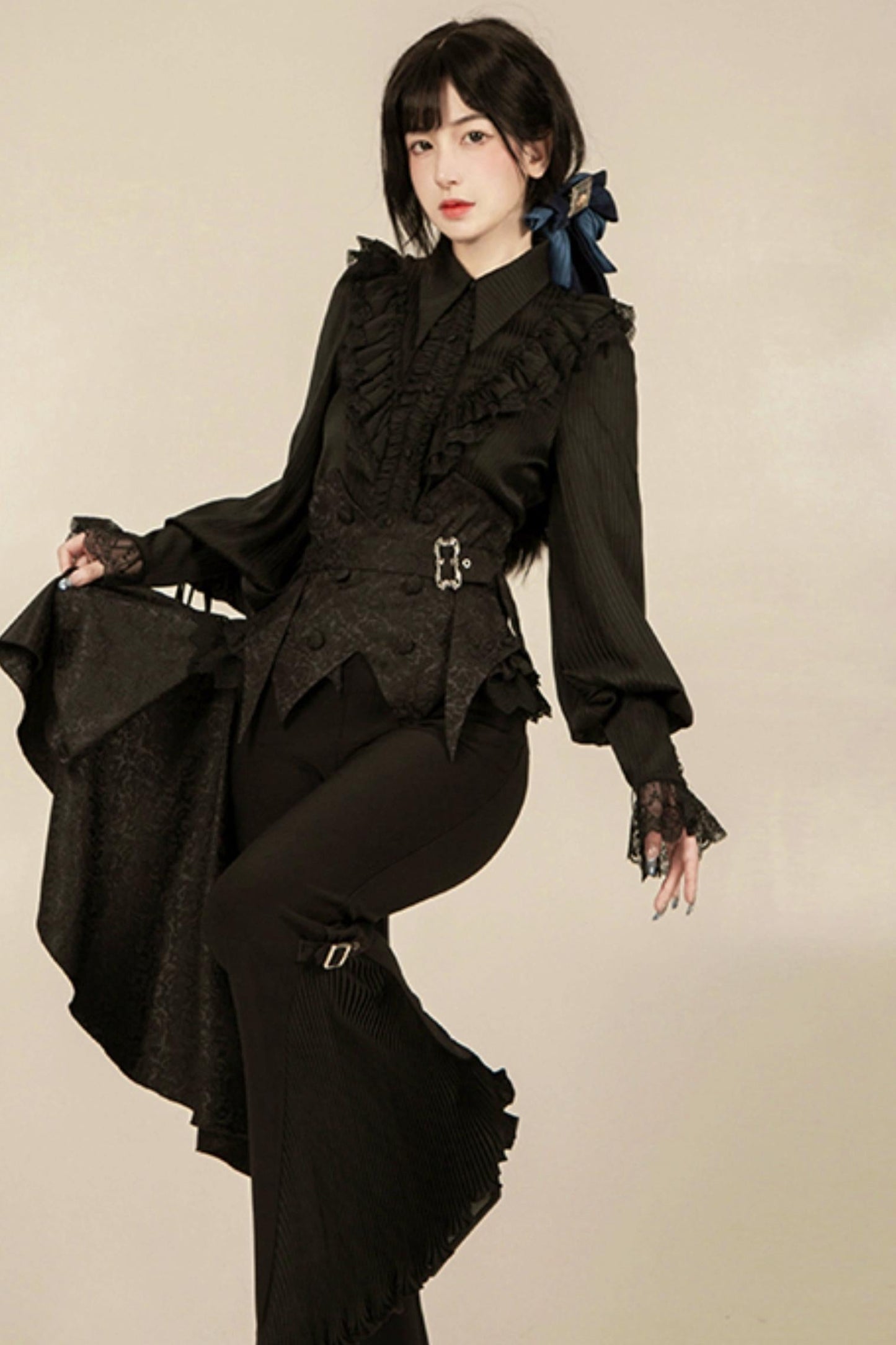 【予約商品】エレガントシフォンランタン袖シャツ