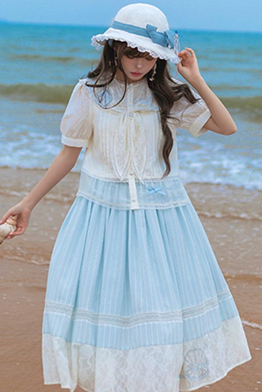 Blue Marine Fairy Lace Lolita Dress + Top + Skirt