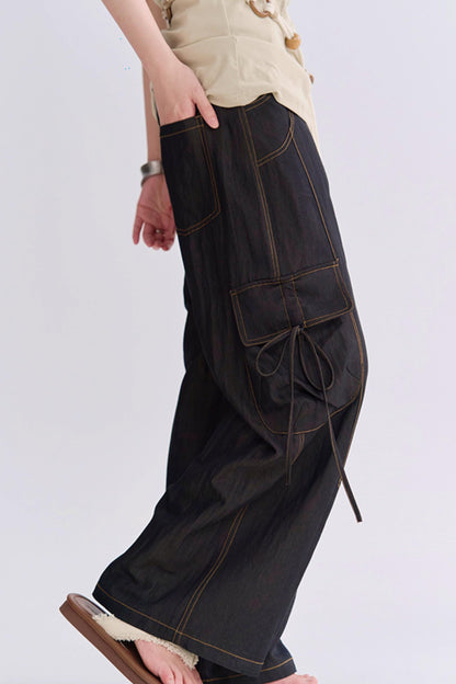 レースアップワイドレッグカーゴパンツ