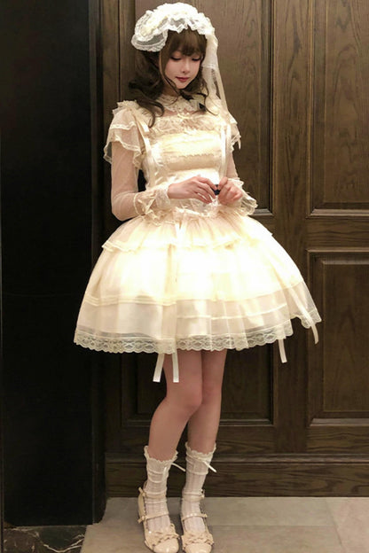 Weißes Korsett-Prinzessin-Lolita-Kleid + Outerwear + Accessoires