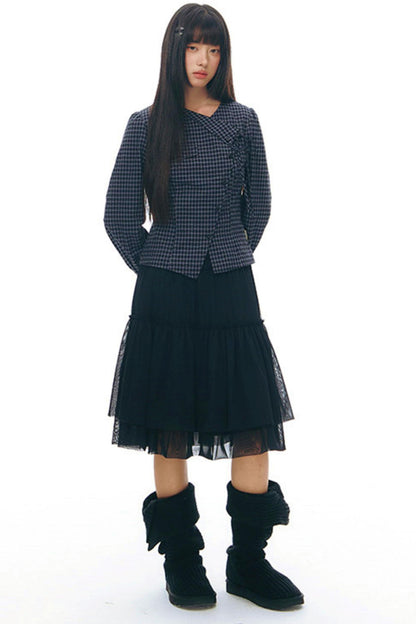 Y2Kリトルチェックドシャツ+スカート