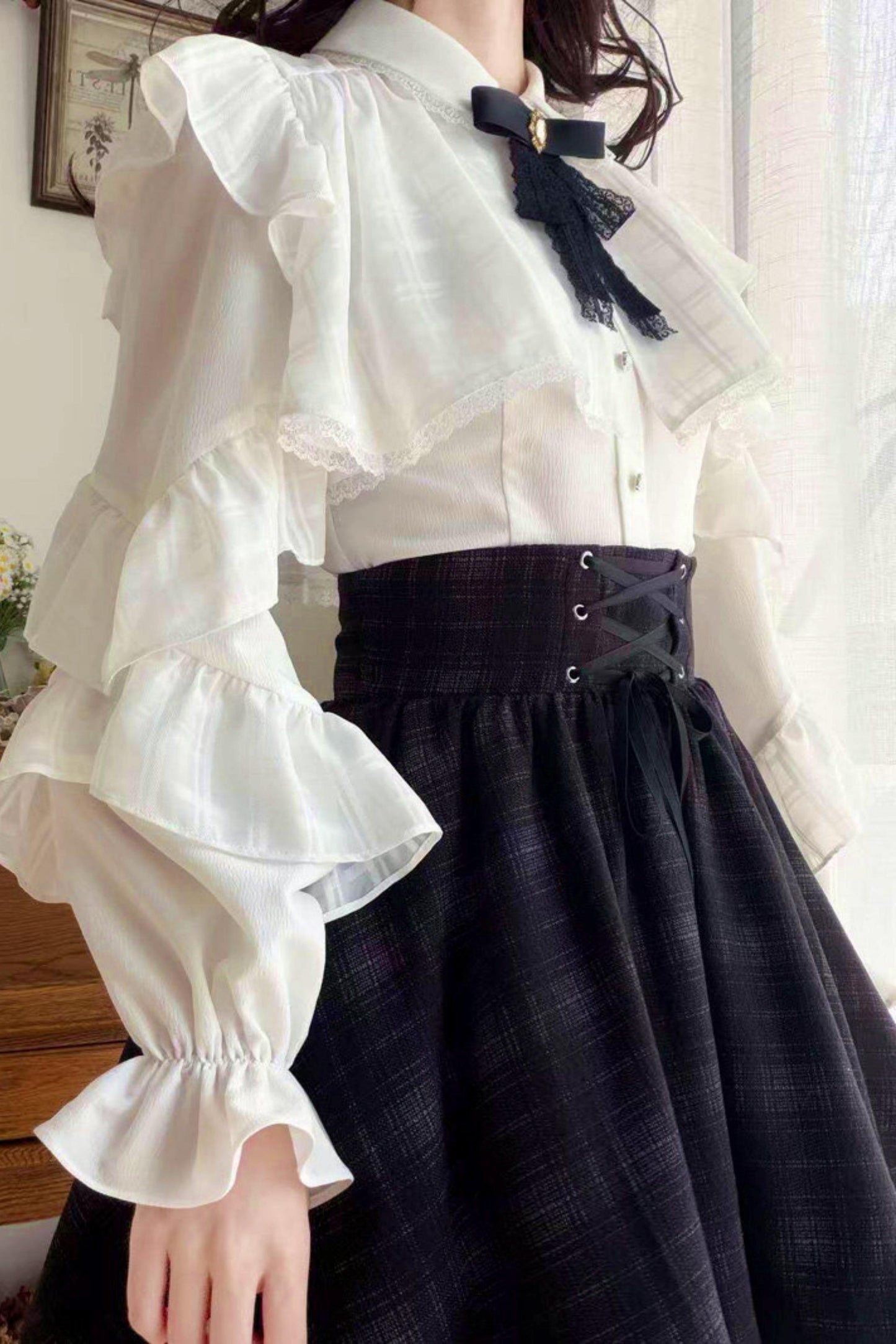 エレガント地雷レースブラウス+スカート